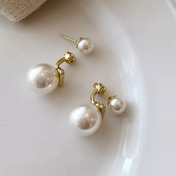 Elegant Double Pearl Drop Earrings - Picture 1 of 3